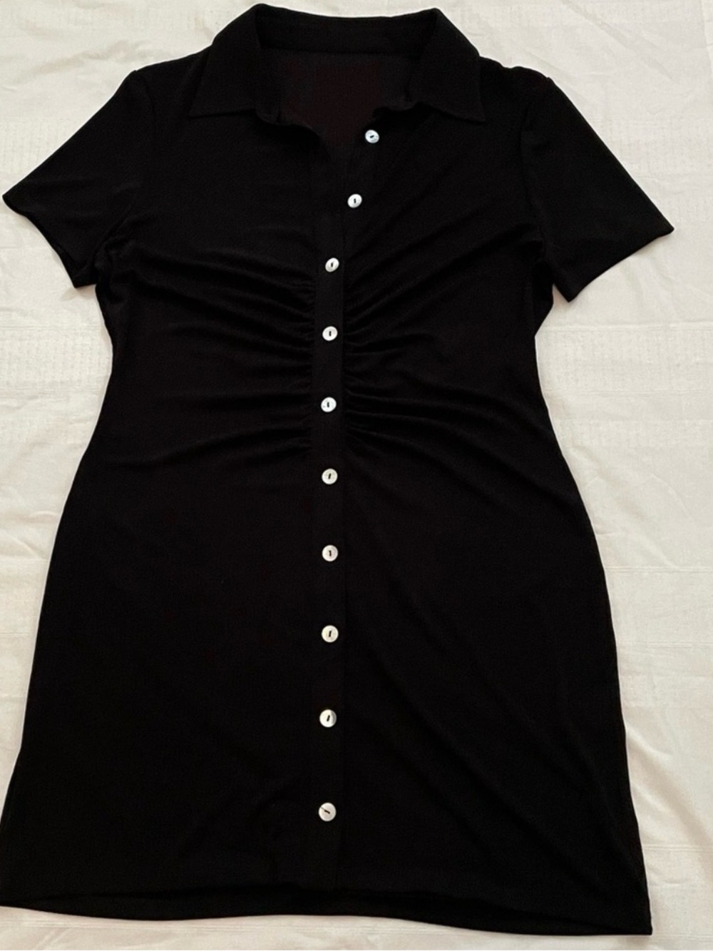 WAYF Black Ruched Button Front Mini Dress XL